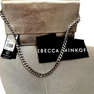 Rebecca Minkoff Silver Lou Flap Pebbled Leather Clutch